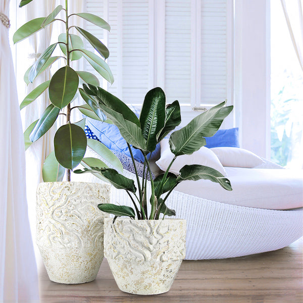 indoor ceramic plant pots Distressed White-Gold Ceramic Floor Planter