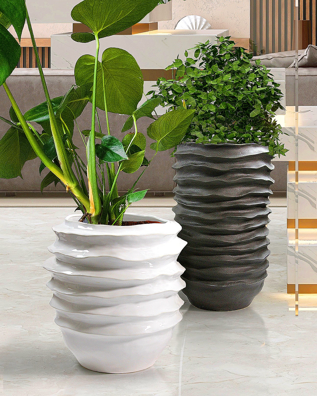 Wavy Disk Ceramic Planter