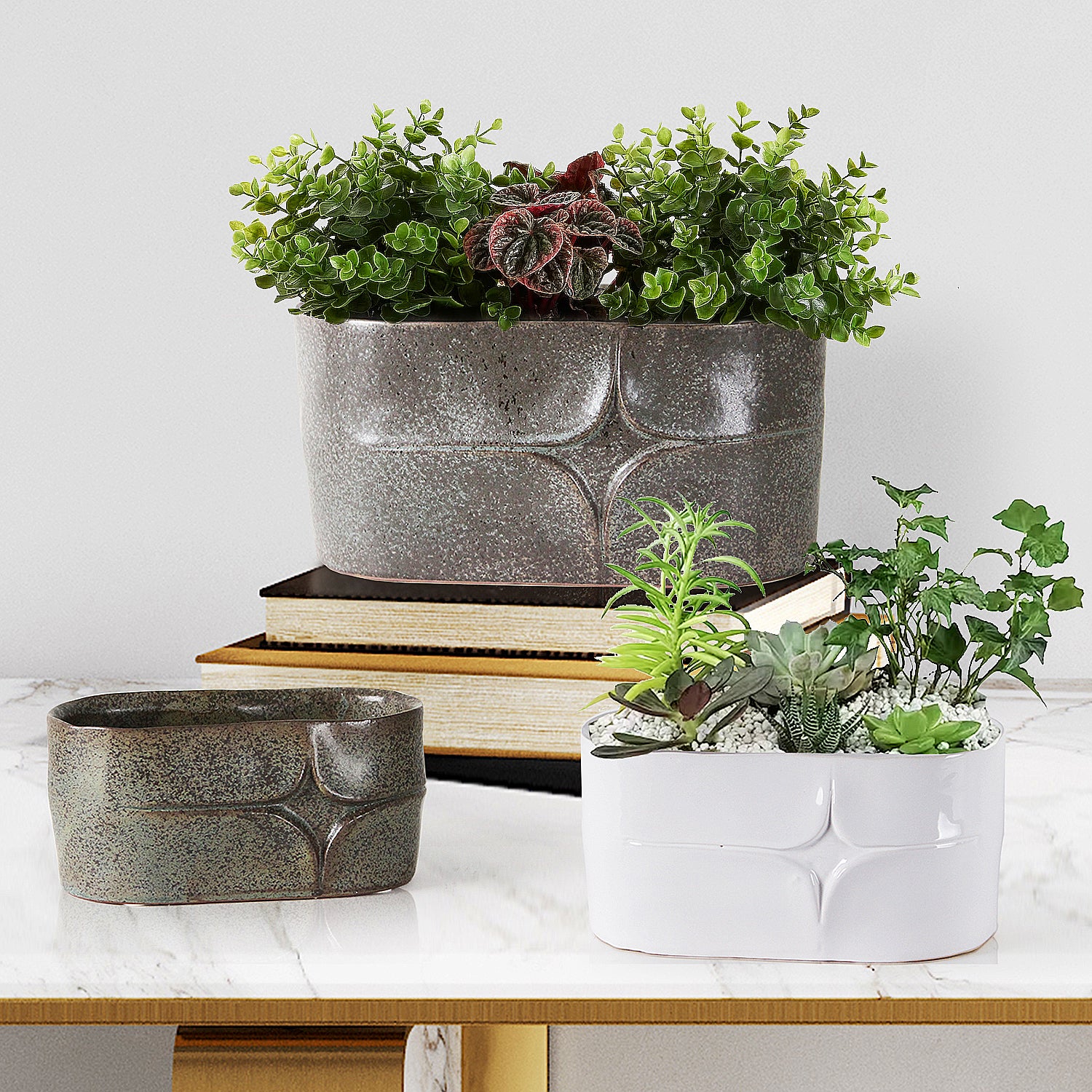 Decorative Oval Ceramic Pot | Modern Tabletop Floral Home Dcor Small / White by Galore Home