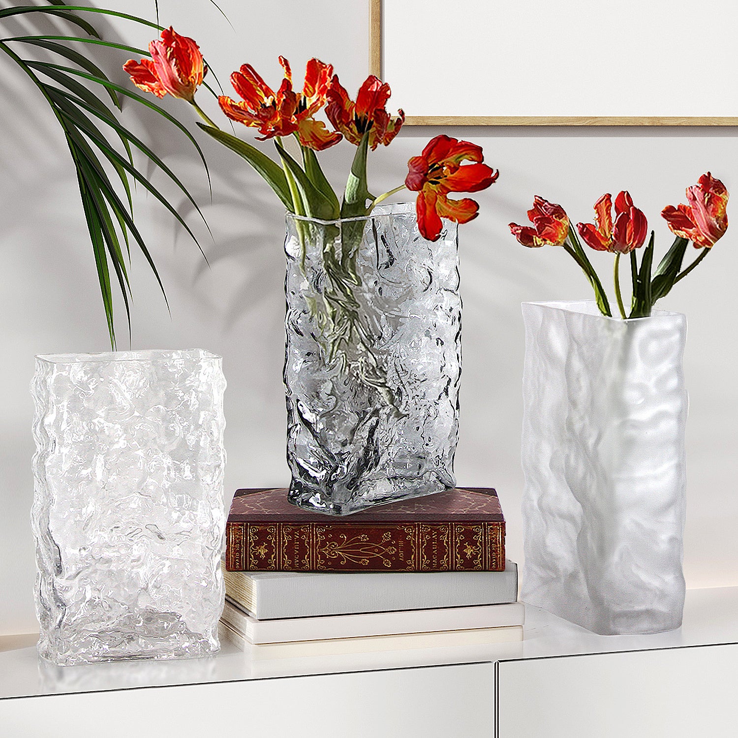 Glacial Rectangular Glass Vase | Galore Home: Luxury Home Decor, Elegant Home Furnishings, Stylish Home Accents & Contemporary Home Accessories