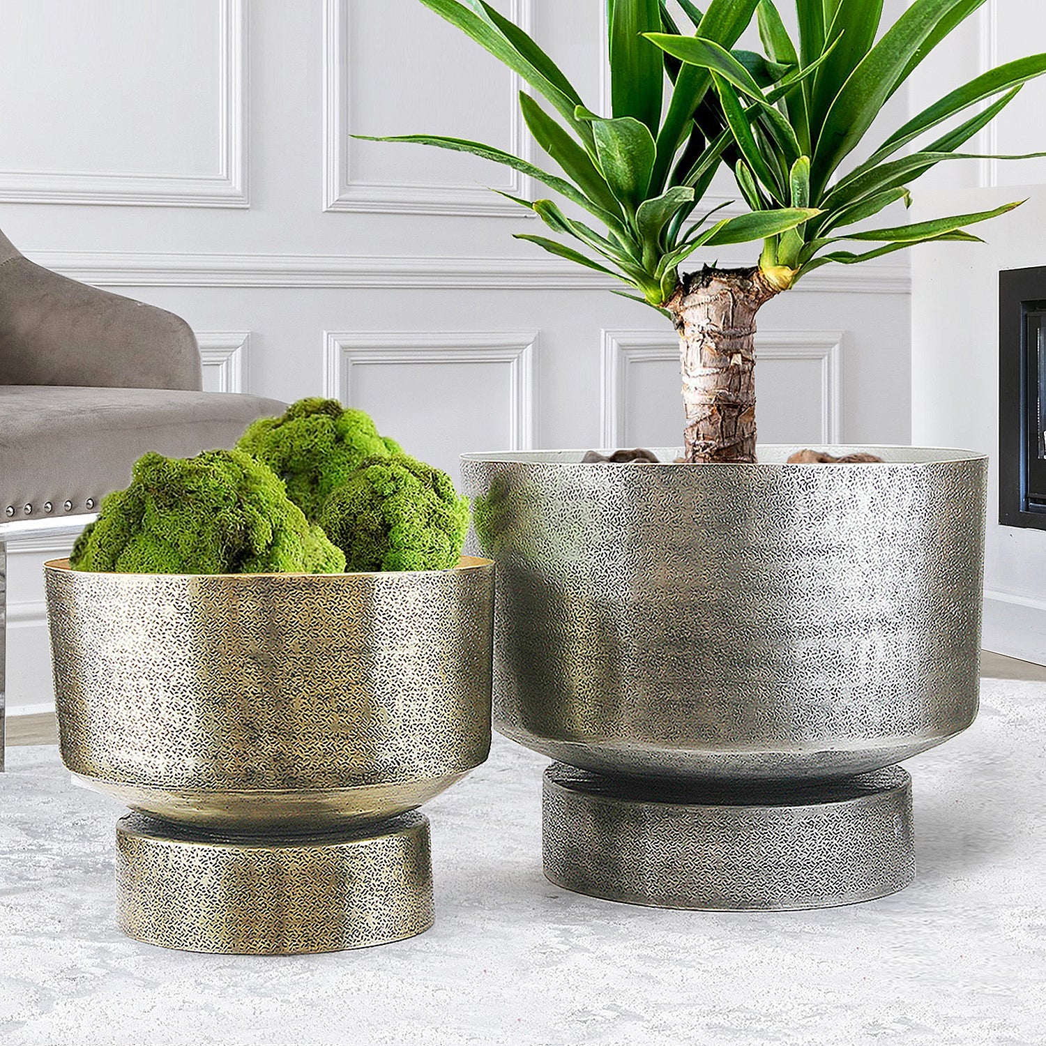 decorative indoor plant containers Radiant Metal Planter Set