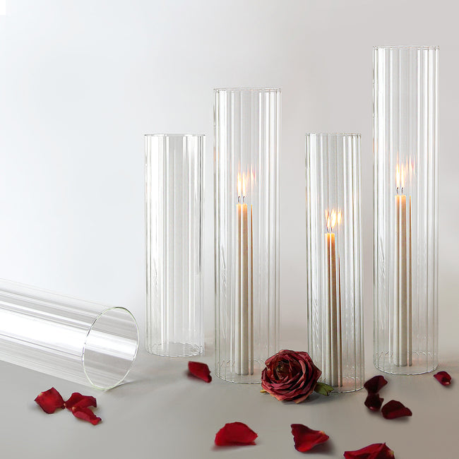 Pleated Glass Chimney Hurricane Candle Holder (set of 6)