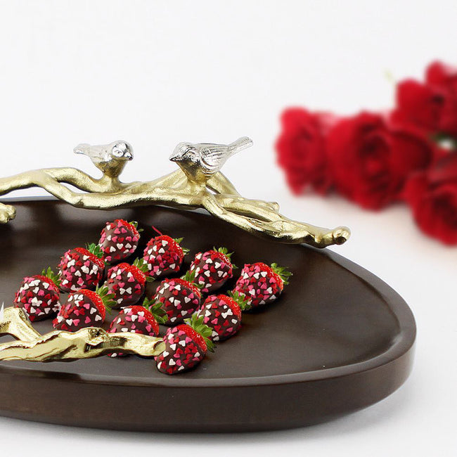 Wood Platter or Tray with Metal Trimming
