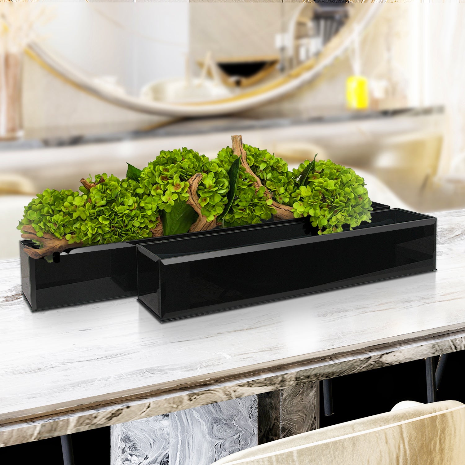 Reversible Black Glass Rectangular Planter