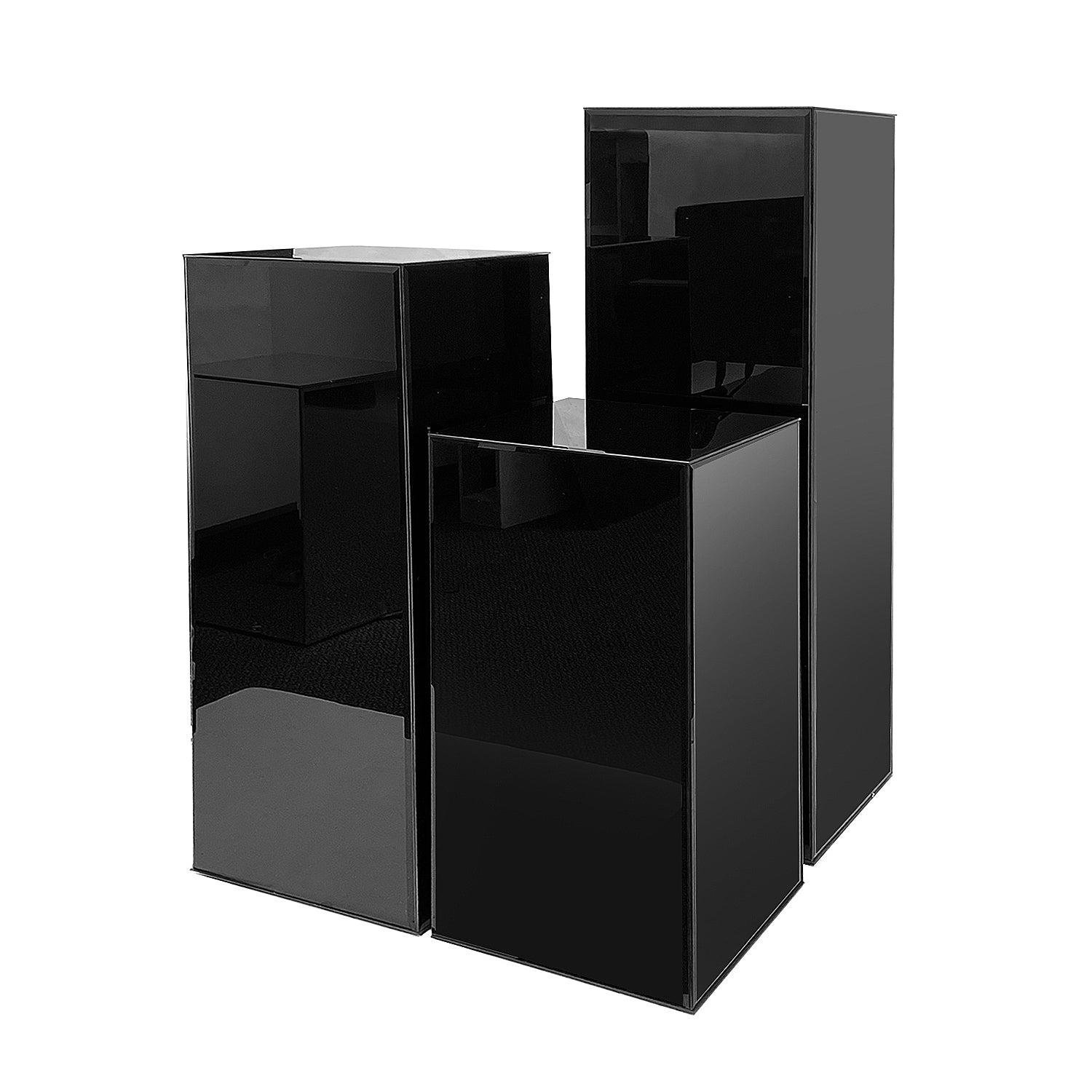 Black Mirrored Glass Display Column / Square Pedestal Stand