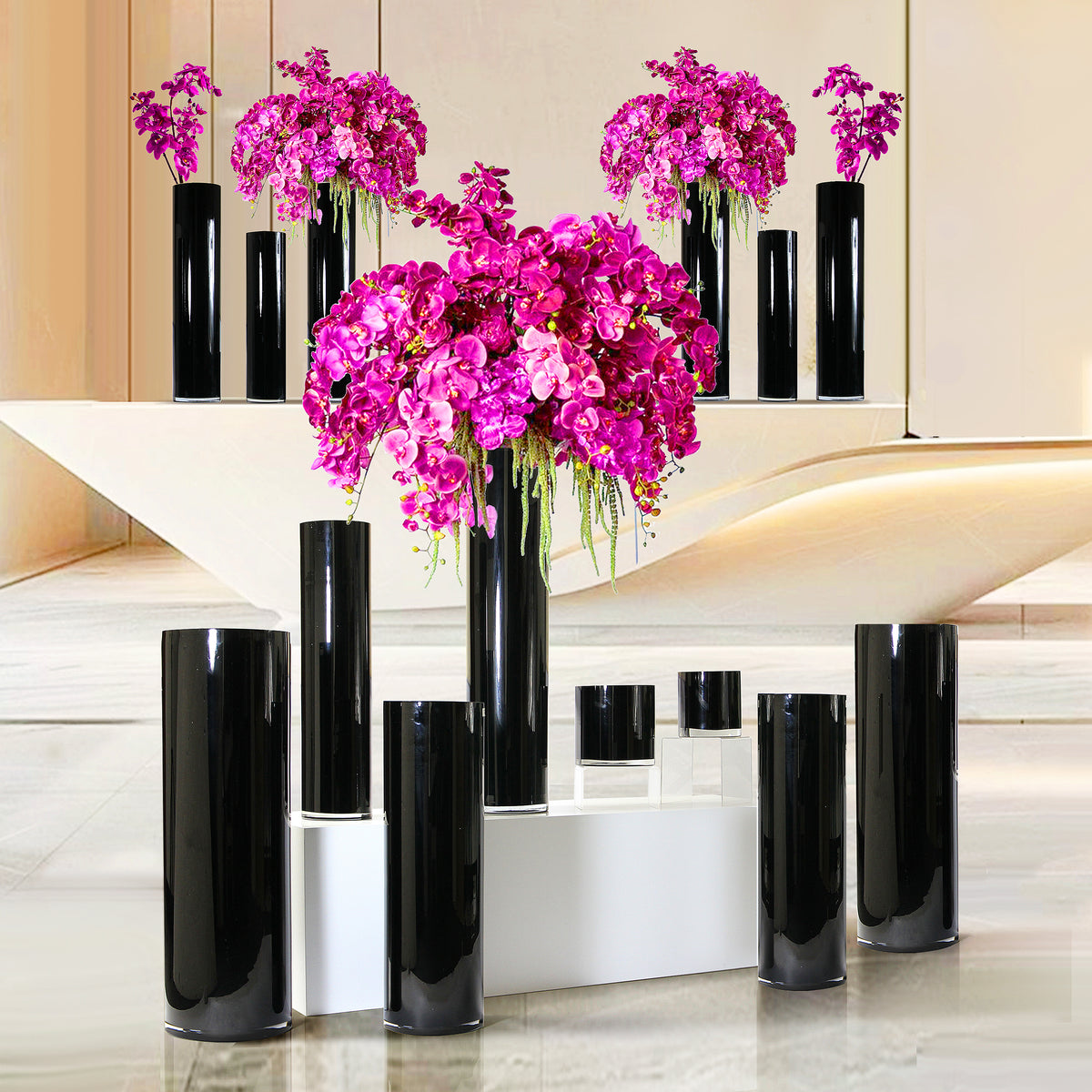 Multi-Layered White Glass Cylinder Vase Tall