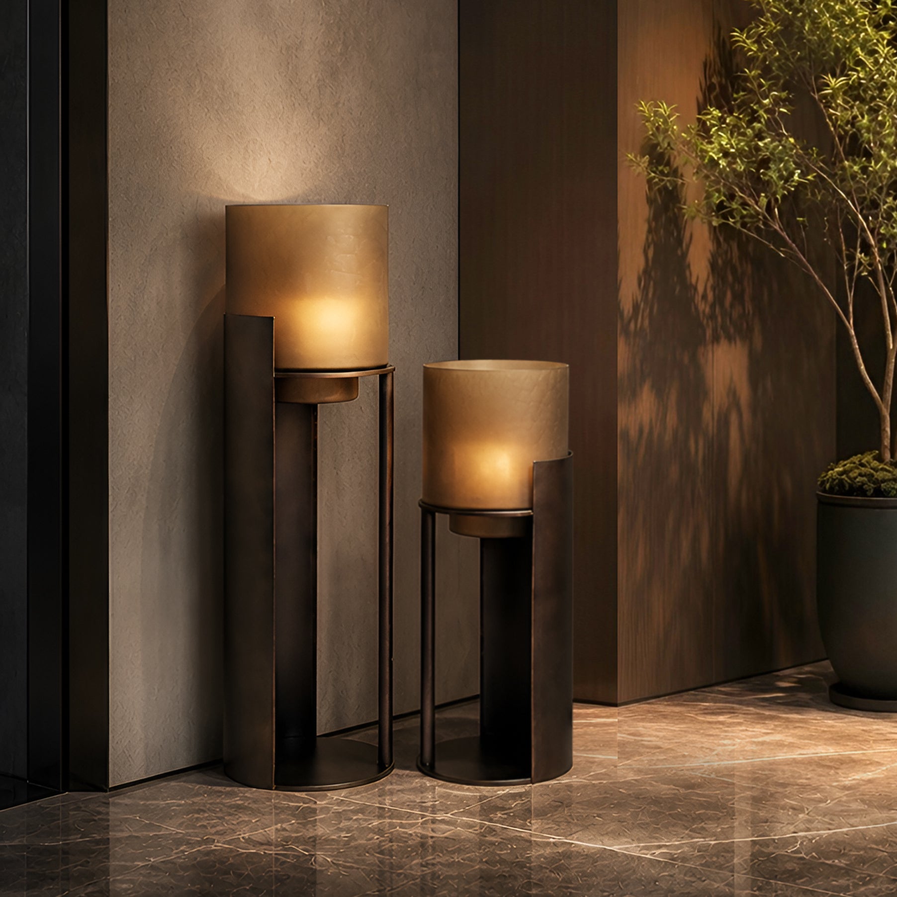 Sepia Floor Pillar Candle Holder