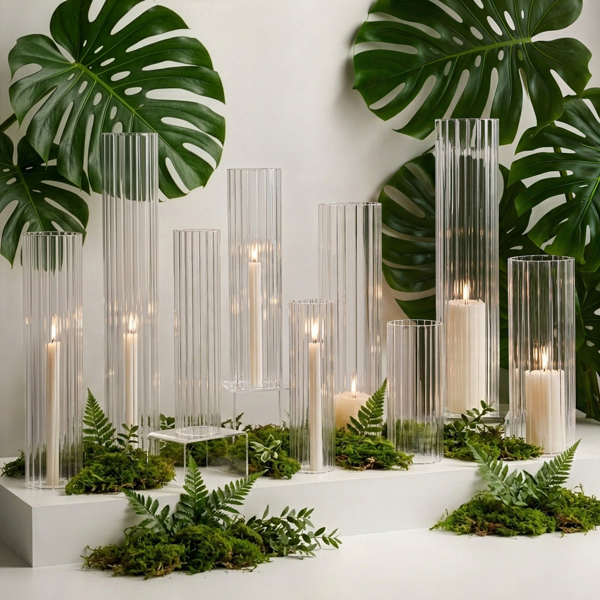 Pleated Glass Chimney Hurricane Candle Holder (set of 6)