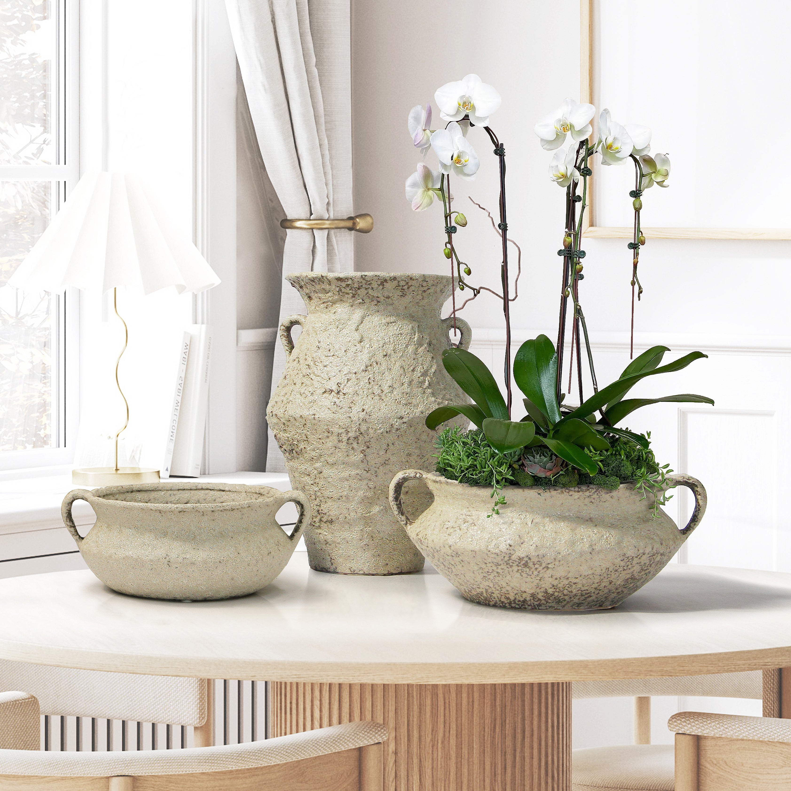 Flint Vessel | Ceramic Amphora Vase Textured Home Décor - Galore Home