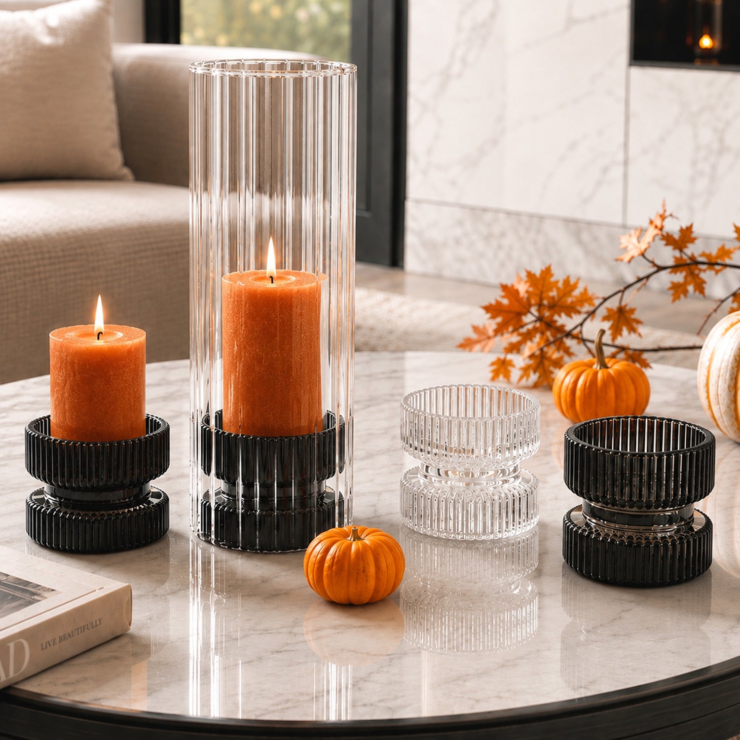 Pleated Glass Chimney Hurricane Candle Holder (set of 6)