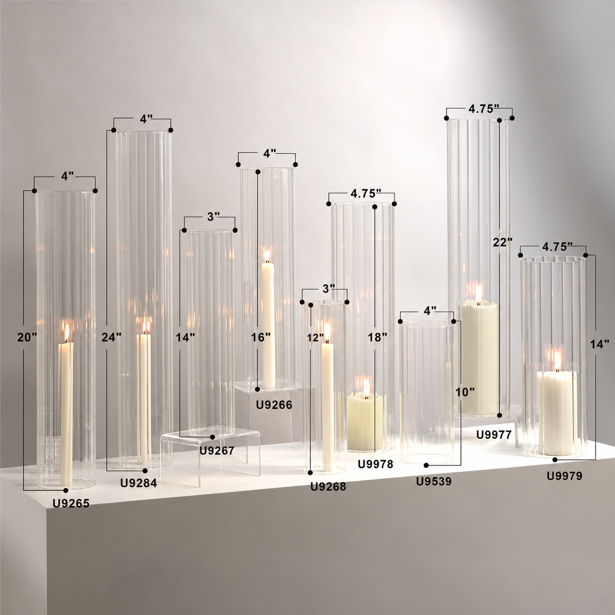 Pleated Glass Chimney Hurricane Candle Holder (set of 6)