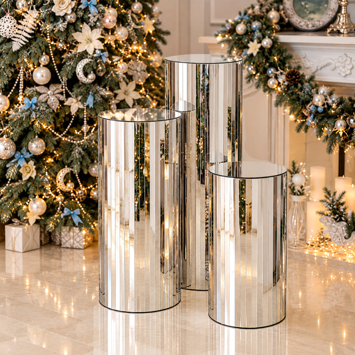 Mirrored Cylindrical Display Column / Pedestal