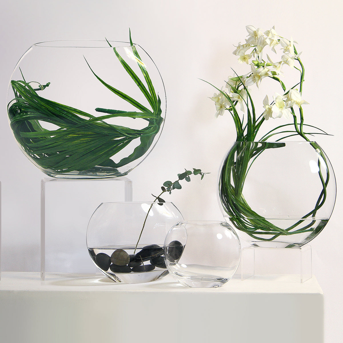 Moon Glass Vase Set | Crescent-Shaped Clear Flower Holder Décor Large (U9742): H = 10