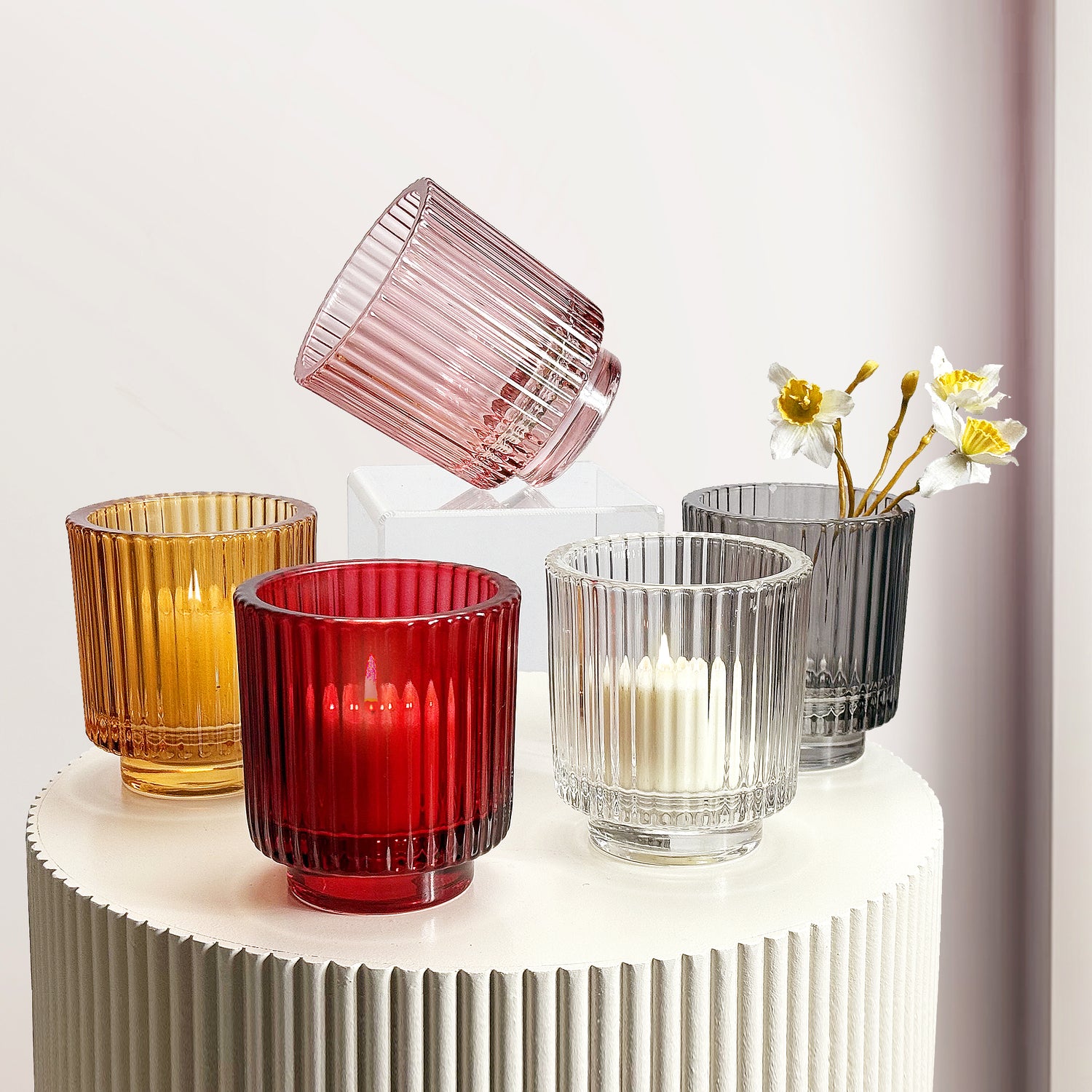 Ribbed Glass Tealight Holder