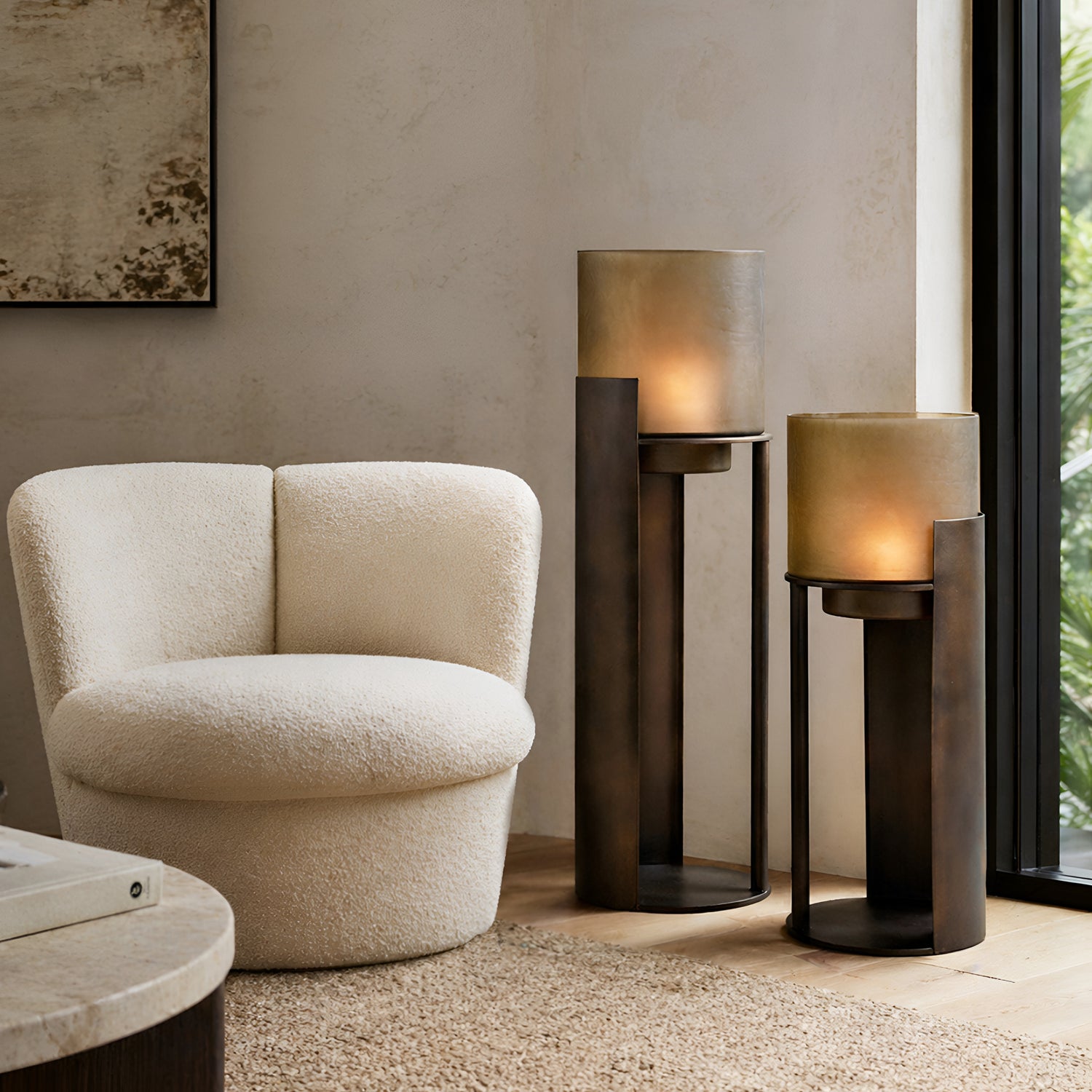 Sepia Floor Pillar Candle Holder