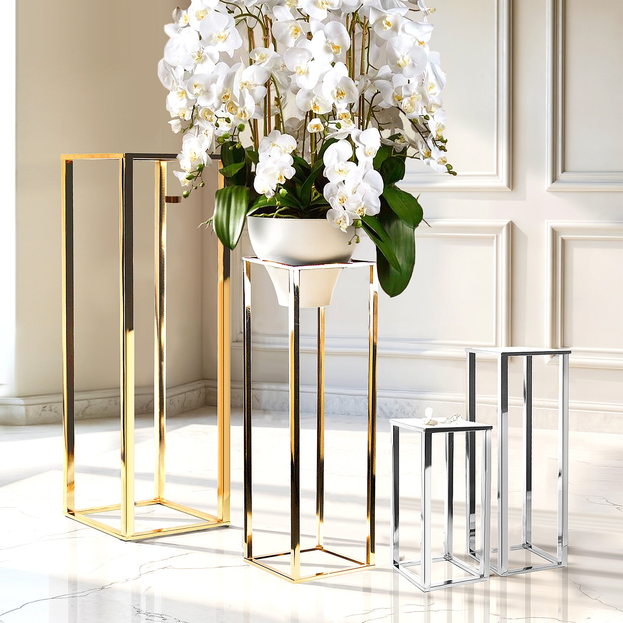 Electroplated Metal Column / Pedestal Stand (set of 2)