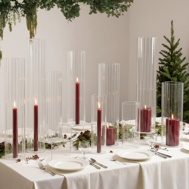 Pleated Glass Chimney Hurricane Candle Holder (set of 6)