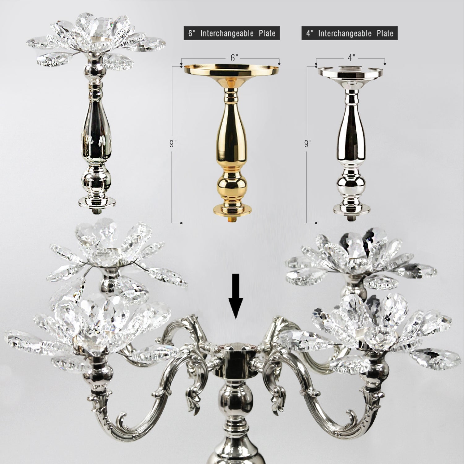 5 Arm Crystal Petal Candelabra Candle Holder | Galore Home: Luxury Home Decor, Elegant Home Furnishings, Stylish Home Accents & Contemporary Home Accessories