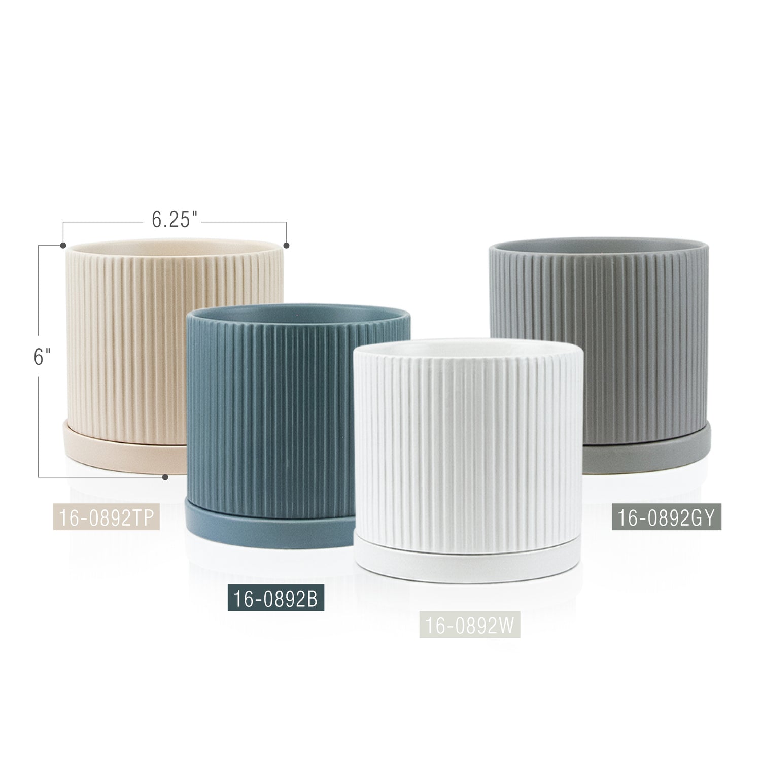 Ridged Ceramic Pot with Saucer | Galore Home: Luxury Home Decor, Elegant Home Furnishings, Stylish Home Accents & Contemporary Home Accessories