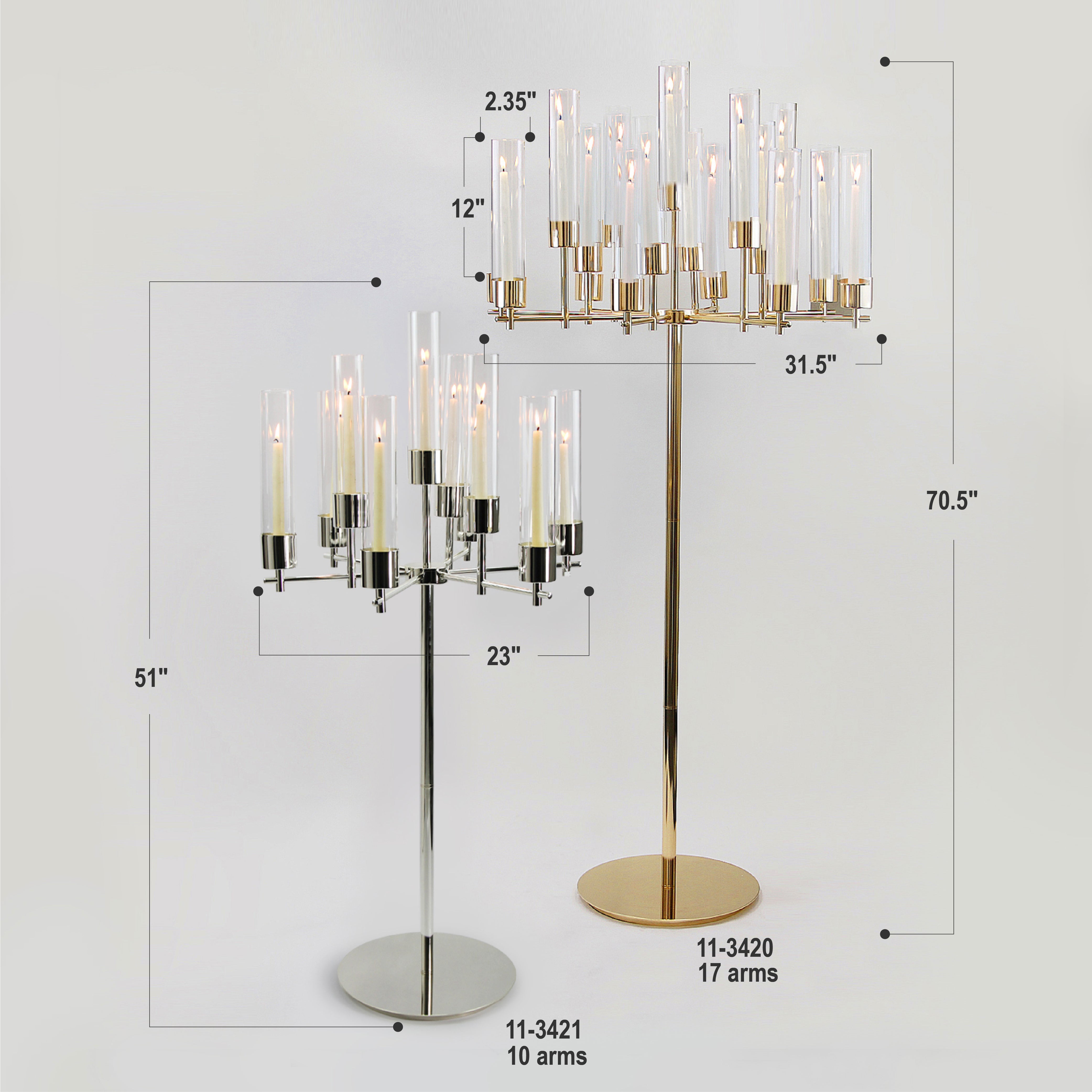 17-Arms and 10-Arms Floor Standing Metal Clustered Candelabra - Galore Home