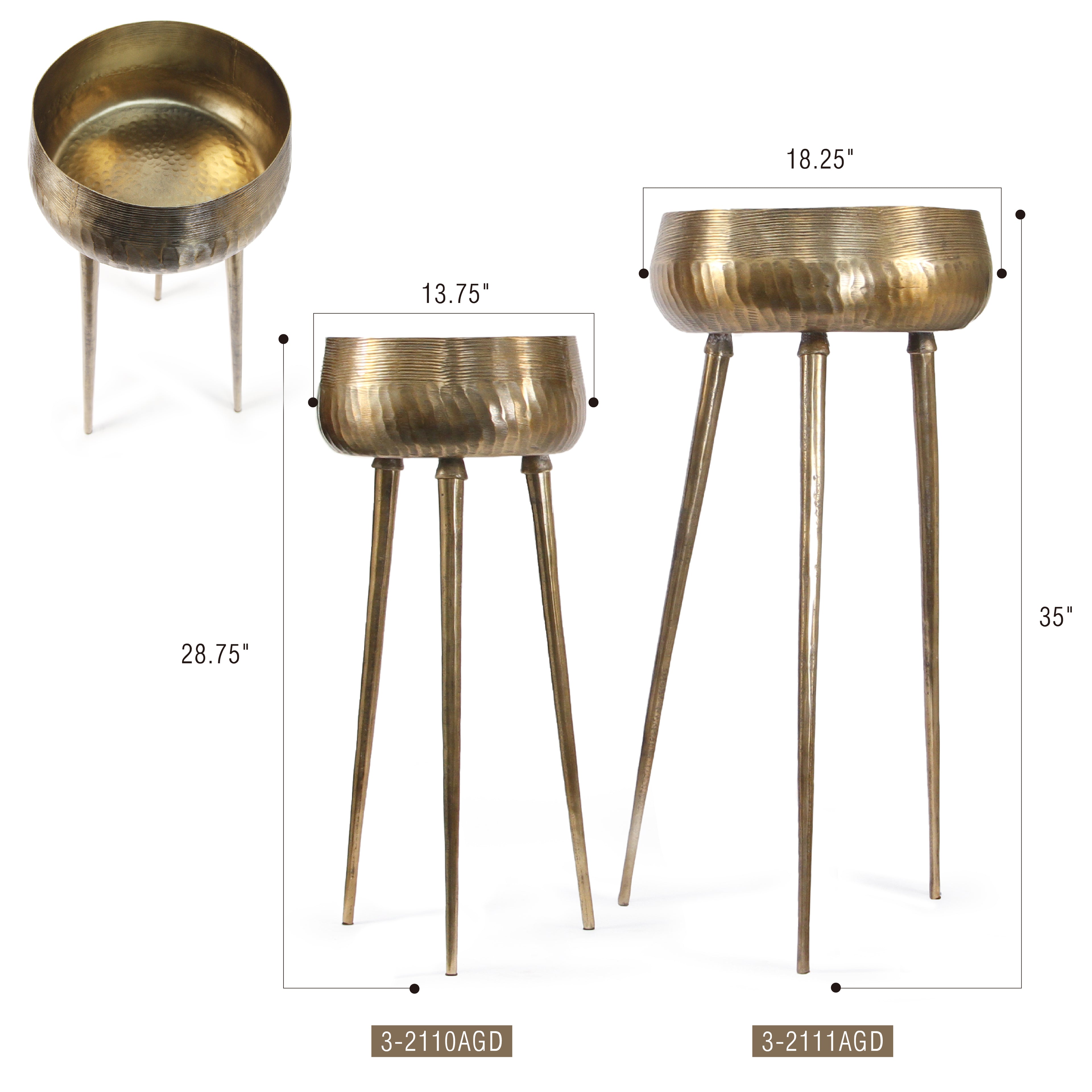 Aurea Tall Metal Tripod Planter Bowl