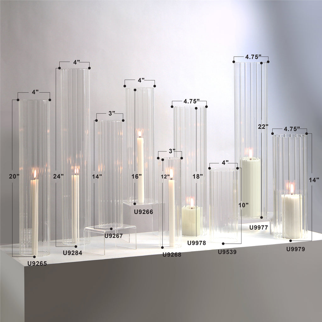 Pleated Glass Chimney Hurricane Candle Holder (set of 6)