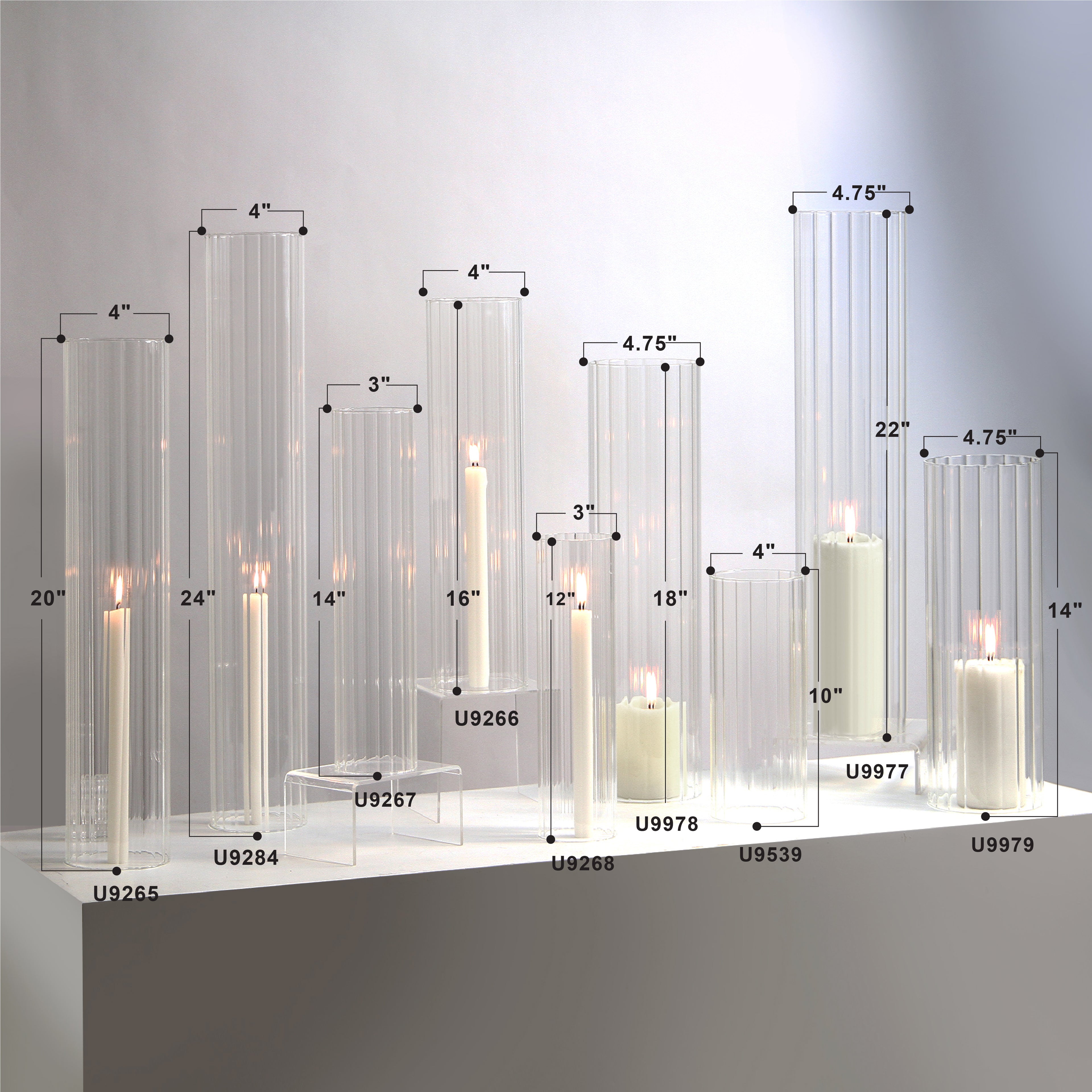 Pleated Glass Chimney Hurricane Candle Holder (set of 6)