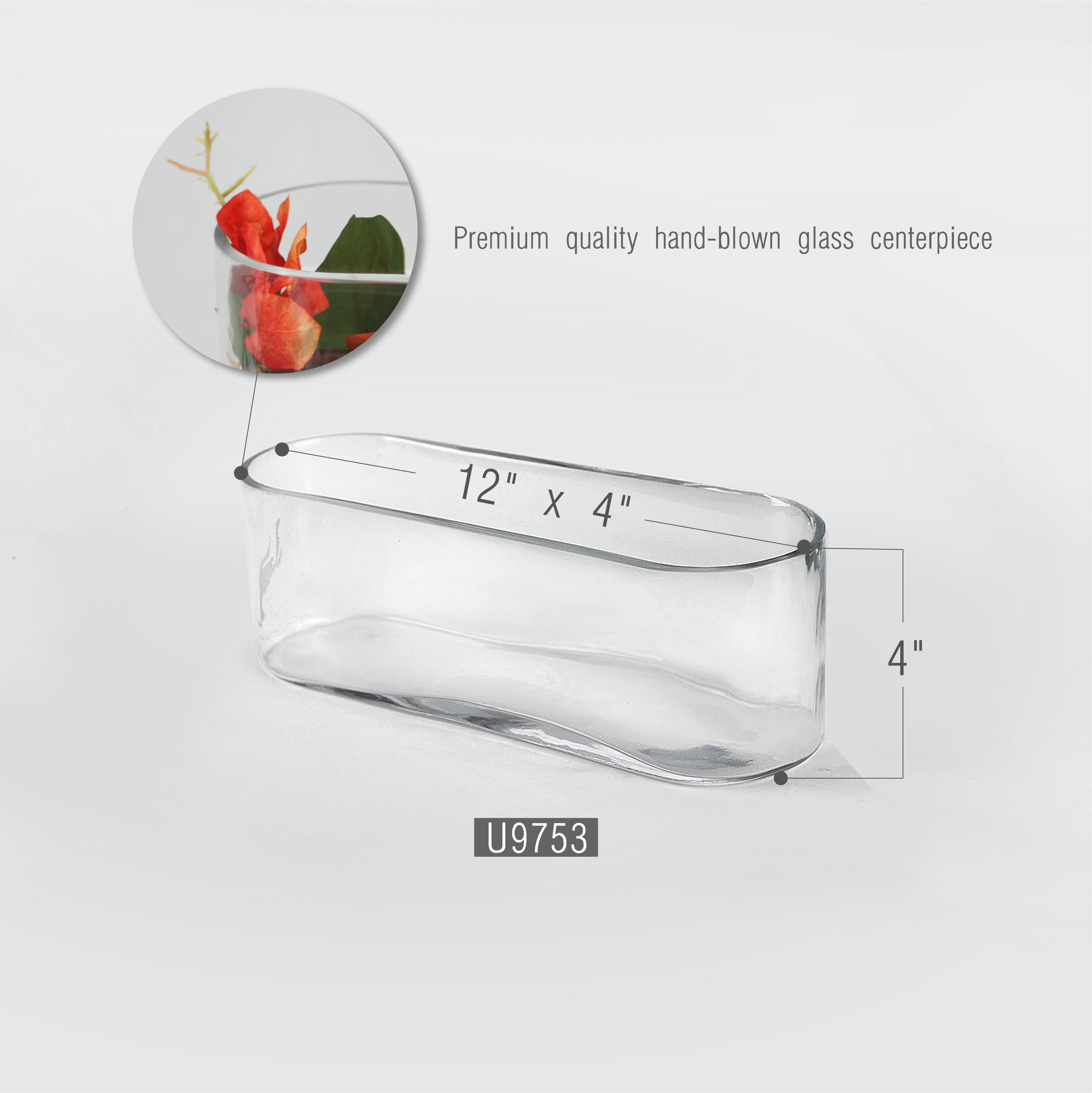 16.5" Long Oval Glass Vase / Centerpiece | Galore Home: Luxury Home Decor, Elegant Home Furnishings, Stylish Home Accents & Contemporary Home Accessories