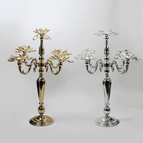 5 Arm Crystal Petal Candelabra Candle Holder