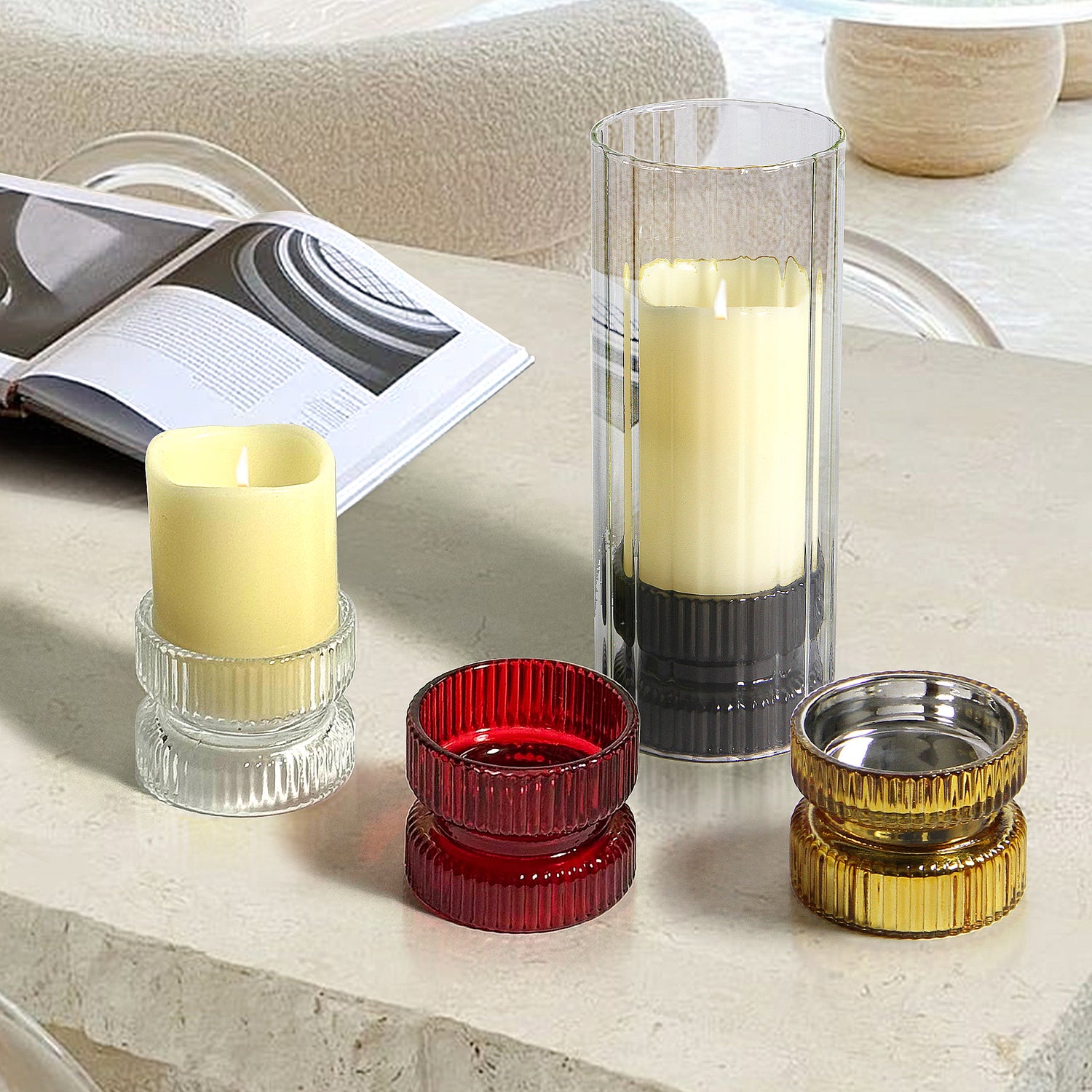 Glass Pillar Candle Holder (set of 6)