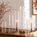 Pleated Glass Chimney Hurricane Candle Holder (set of 6)