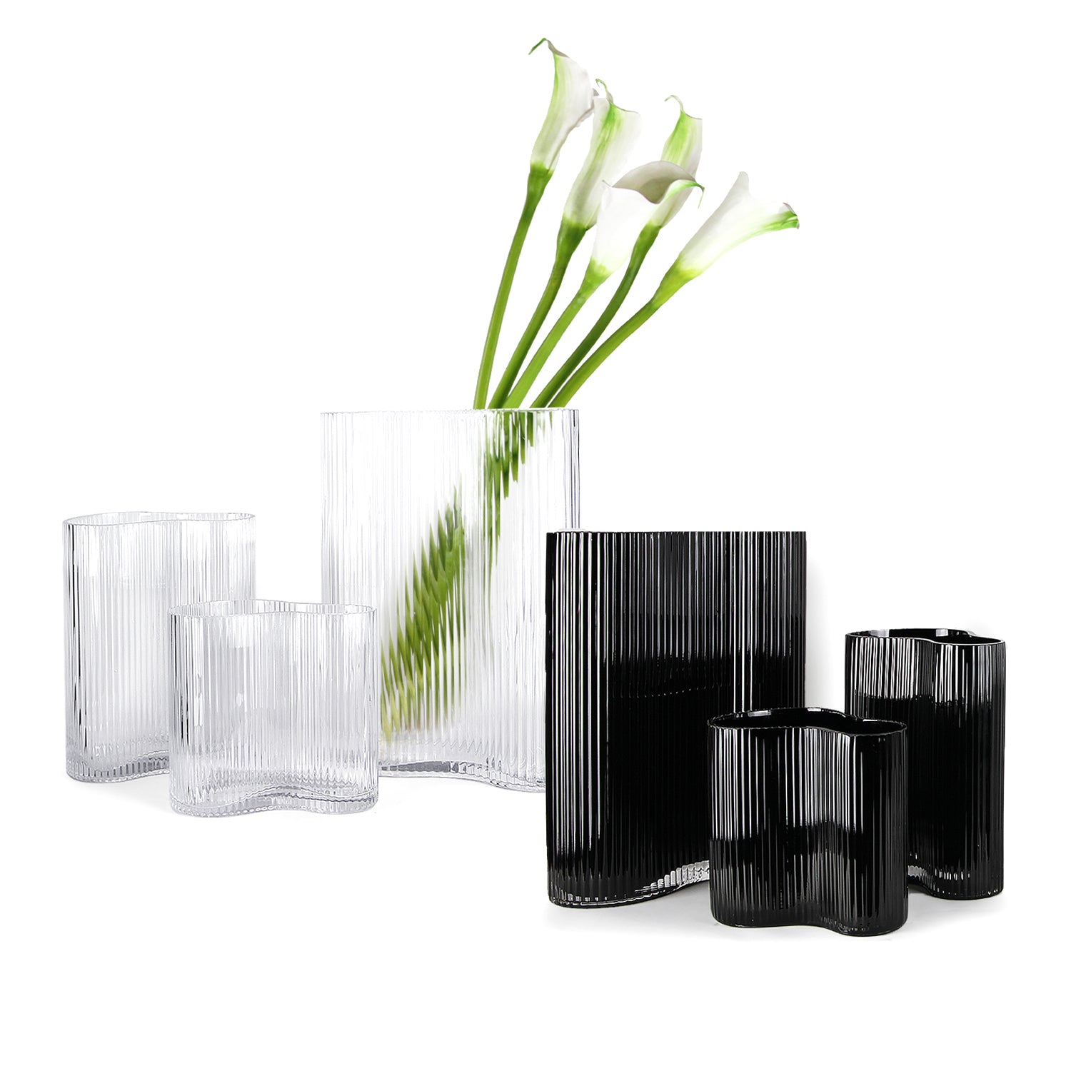 Wavy Ribbed Designer Premium Solid Glass Vase