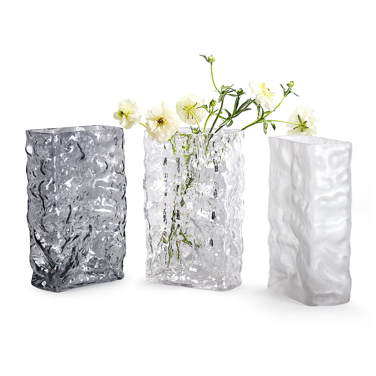 Glacial Rectangular Glass Vase | Galore Home: Luxury Home Decor, Elegant Home Furnishings, Stylish Home Accents & Contemporary Home Accessories