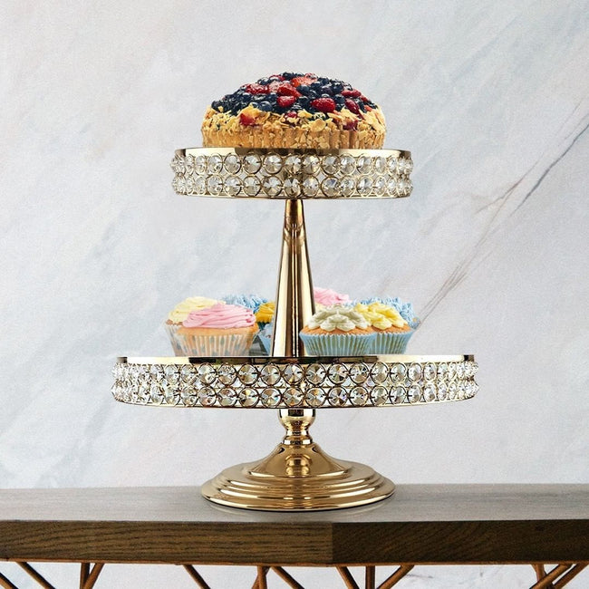 Set of 2 Cake Stand Dessert Holder - 12” Large Round Plastic Clear Crystal  Cake | eBay