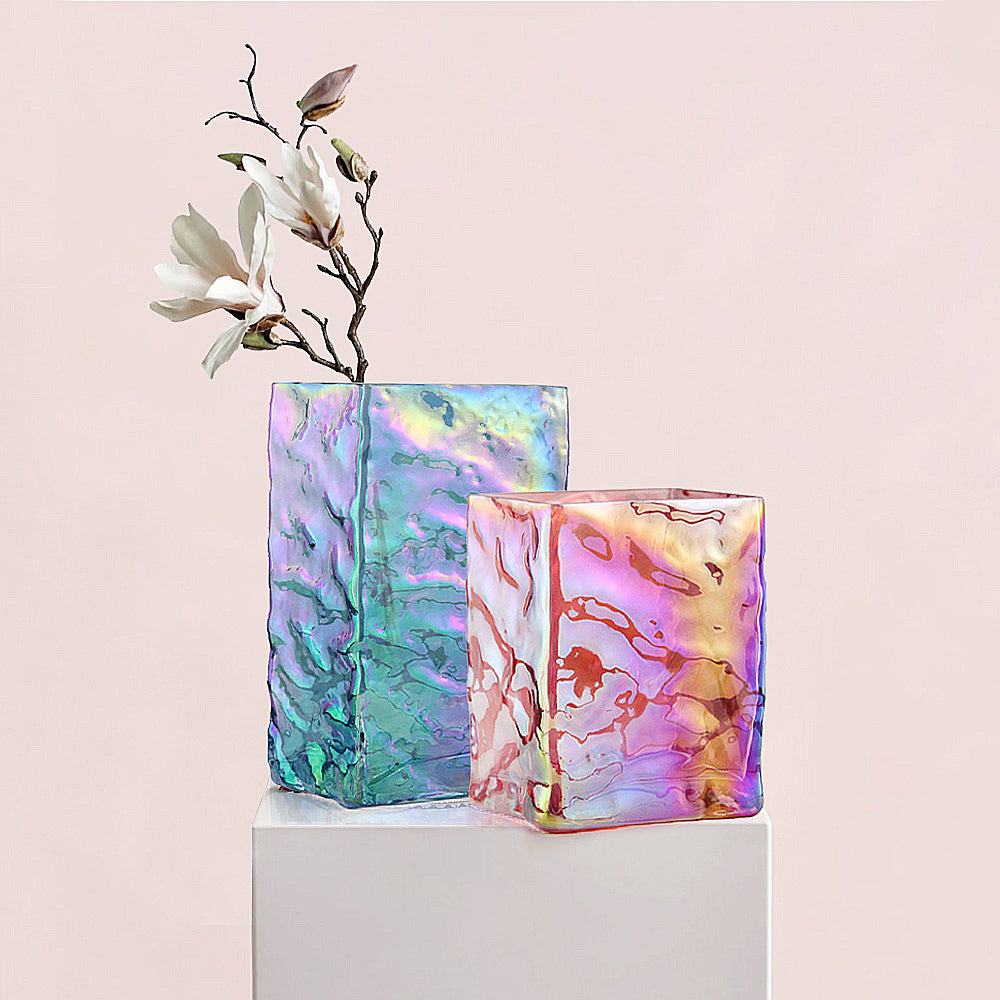 Rectangular Iridescent Glass Vase