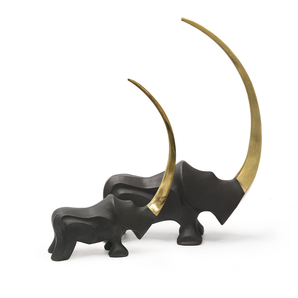 Figurine Rhino En Laiton — Petite Sculpture Animalière Pour Déco Intérieur