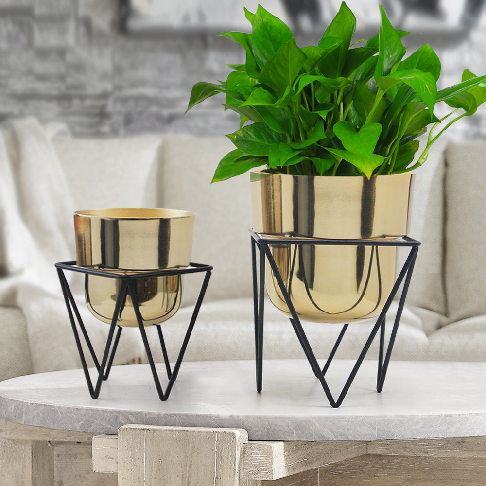 metal plant pots indoor Jigsaw Metal Planter with Stand