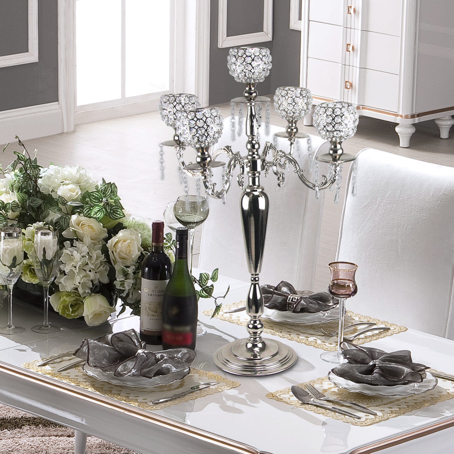 5 Arm Hanging Crystal Candelabra Candle Holder | Galore Home: Luxury Home Decor, Elegant Home Furnishings, Stylish Home Accents & Contemporary Home Accessories