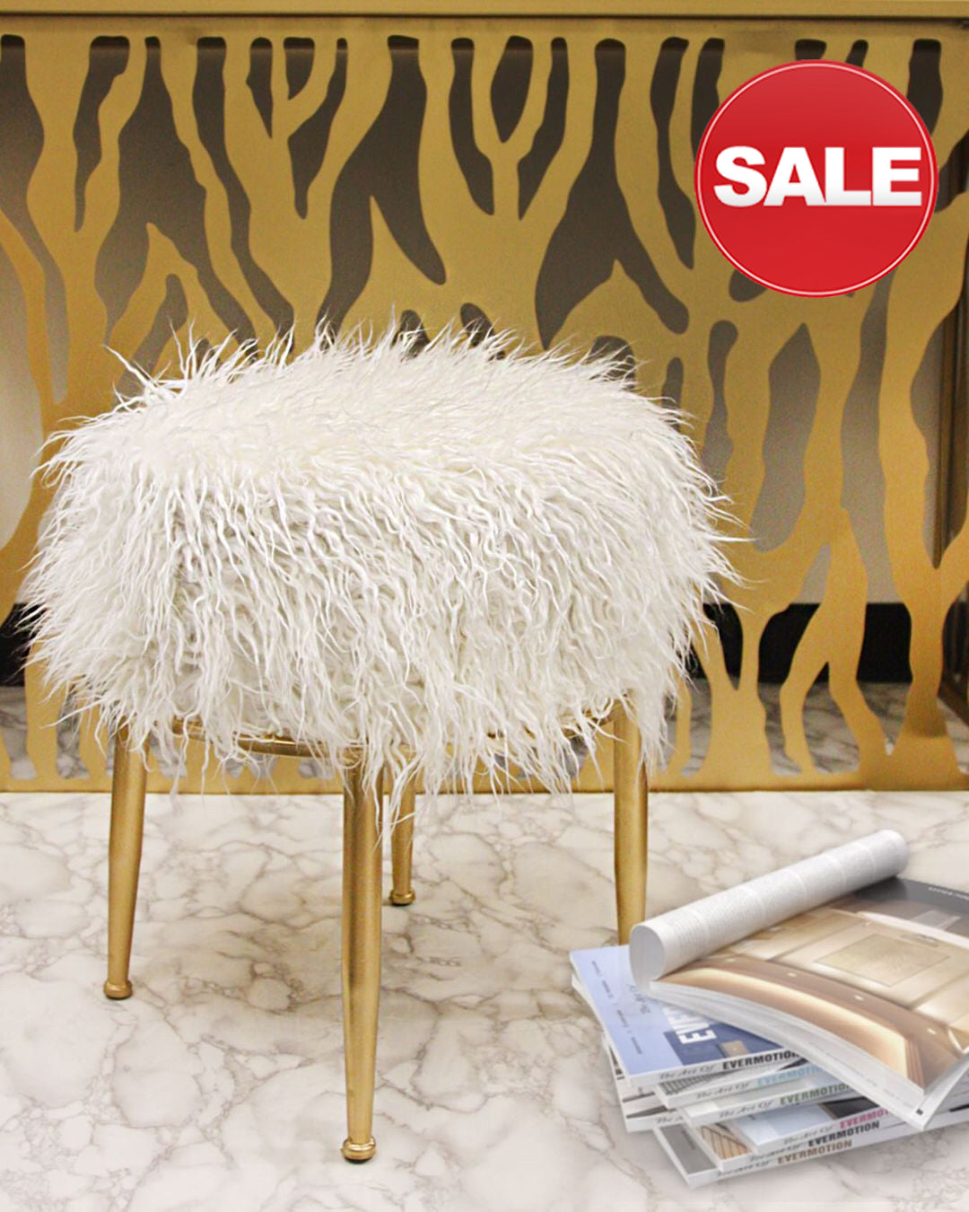 Alpaca Fur Vanity Stool | Galore Home: Luxury Home Decor, Elegant Home Furnishings, Stylish Home Accents & Contemporary Home Accessories