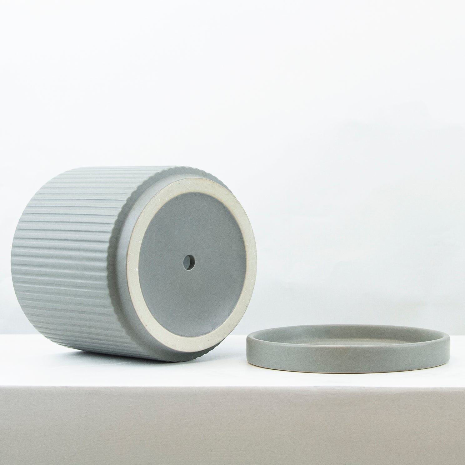 Ridged Ceramic Pot with Saucer | Galore Home: Luxury Home Decor, Elegant Home Furnishings, Stylish Home Accents & Contemporary Home Accessories