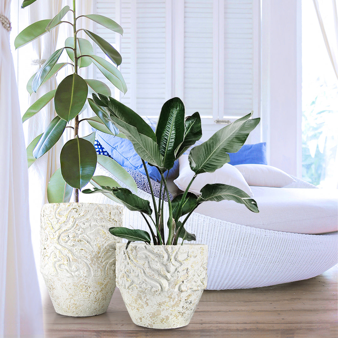 Distressed White-Gold Ceramic Floor Planter Large by Galore Home