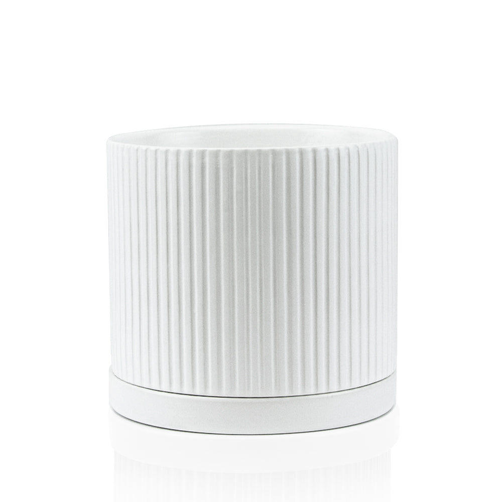Ridged Ceramic Pot with Saucer | Galore Home: Luxury Home Decor, Elegant Home Furnishings, Stylish Home Accents & Contemporary Home Accessories