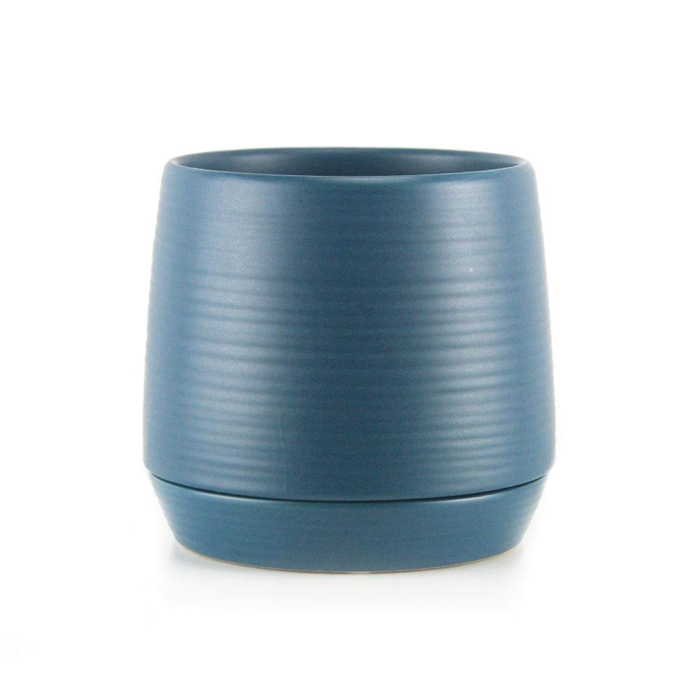 large ceramic plant pots with drainage Ripple Textured Ceramic Flower Pot with Drainage Saucer Dish Blue by Galore Home