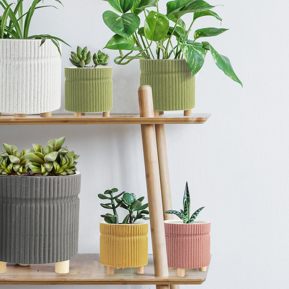 ridged plant pot Ridged Ceramic Tripod Pot
