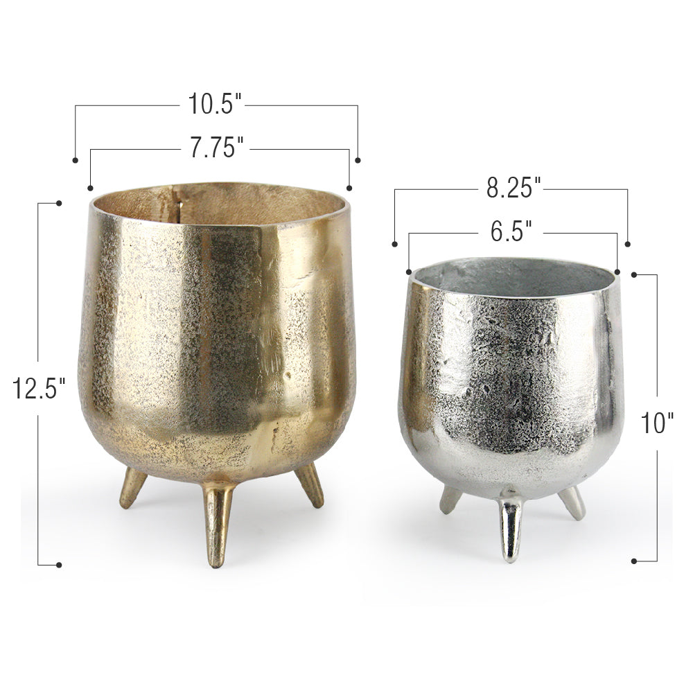 large silver plant pots indoor Tripod Metal Round Pot