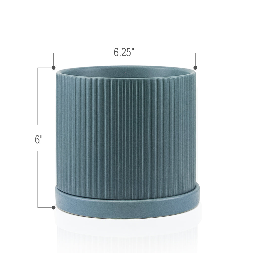 Ridged Ceramic Pot with Saucer | Galore Home: Luxury Home Decor, Elegant Home Furnishings, Stylish Home Accents & Contemporary Home Accessories