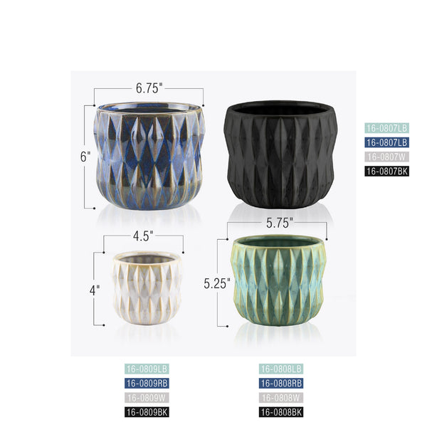Ribbed Ceramic Pot | Diamond Texture Reactive Glaze Design - Galore Home