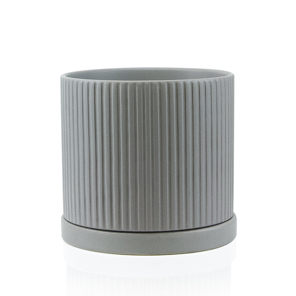 Ridged Ceramic Pot with Saucer