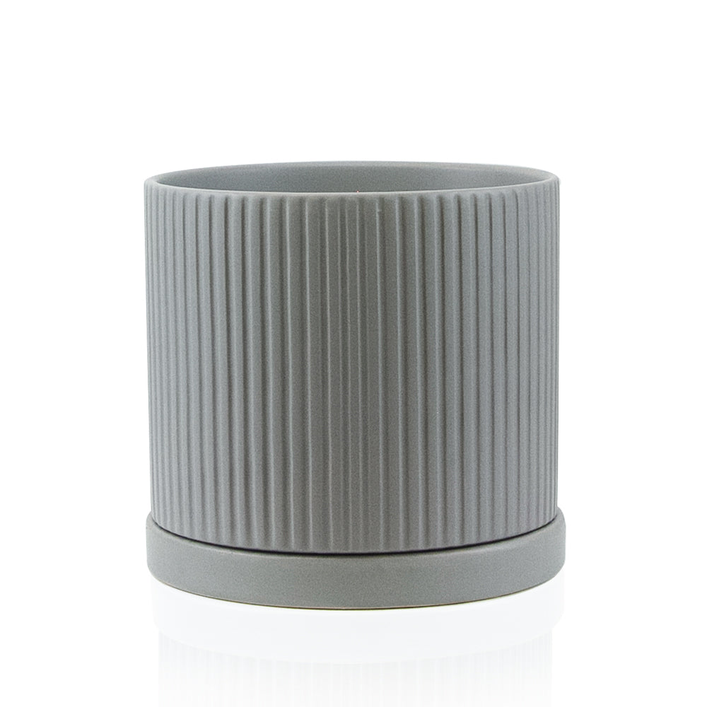 Ridged Ceramic Pot with Saucer | Galore Home: Luxury Home Decor, Elegant Home Furnishings, Stylish Home Accents & Contemporary Home Accessories