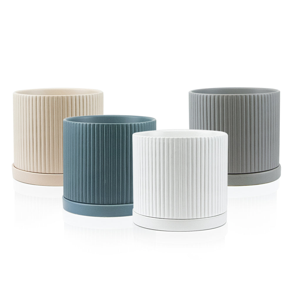 Ridged Ceramic Pot with Saucer | Galore Home: Luxury Home Decor, Elegant Home Furnishings, Stylish Home Accents & Contemporary Home Accessories